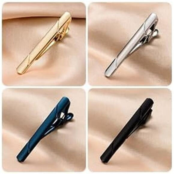 Mens tie clip set silver gold tie bar for skinny slim neckties formal accessorie - Picture 4 of 7